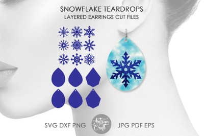 Snowflake Earring SVG, cut files, Christmas Pendant, layered earrings