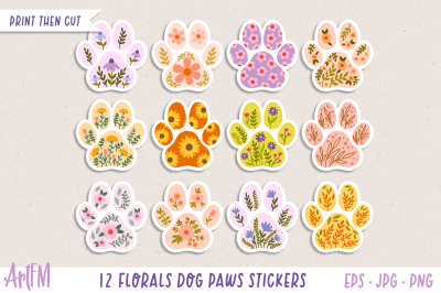 Dog Paws Sticker Bundle | Flowers Dog Paw PNG