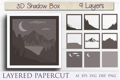Layered mountains 3d shadow box papercut