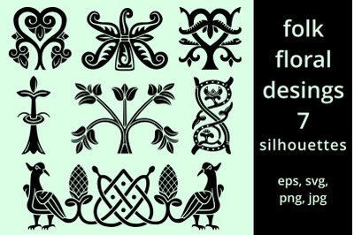 Folk Floral Silhouette Designs