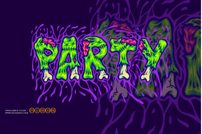 Spooky zombie bone word party text lettering word illustrations