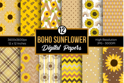 Boho Sunflowers Digital Papers