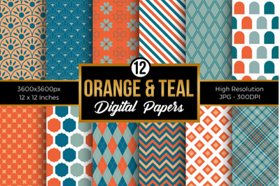 Orange and Teal Seamless Pattern Digital Papers