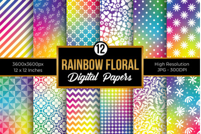 Rainbow Flowers Pattern Digital Papers