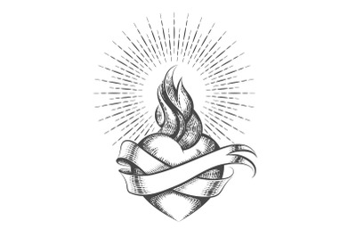 Sacred Heart Symbol Tattoo Drawn in Etching Style