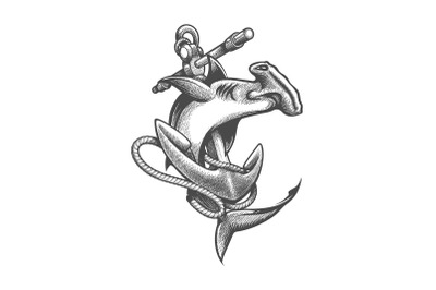 Tattoo of Hammerhead Shark and Ship Anchor