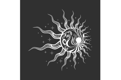 Esoteric Emblem of Sun Isolated on Black