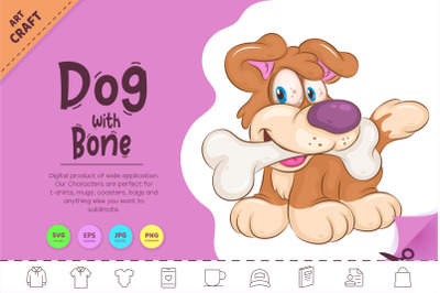 Cartoon Dog with Bone. Clipart.