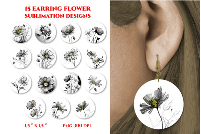 Sublimation earring bundle. Circle earring template Flowers
