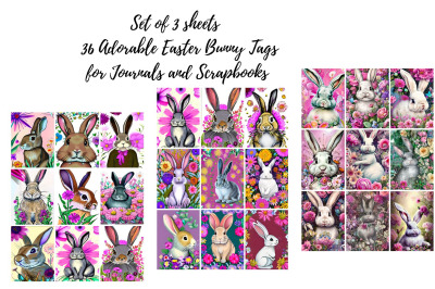 3 Sheets of Easter Bunny Design Tags