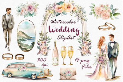 Watercolor Wedding Clipart, Bride Clip art