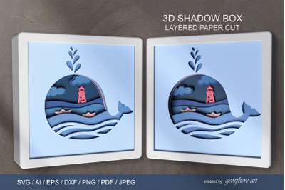 Whale 3D Layered papercut Shadow box SVG / DXF / EPS