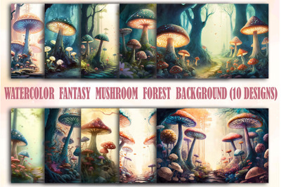 Watercolor Fantasy Mushroom Forest Backgrounds