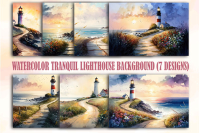 Watercolor Tranquil Lighthouse Backgrounds