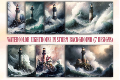 Watercolor Lighthouse In Storm Backgrounds