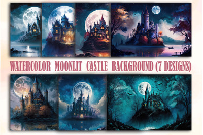 Watercolor Moonlit Castle Backgrounds