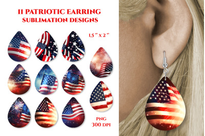 Patriotic earrings. Earring sublimation. American flag PNG