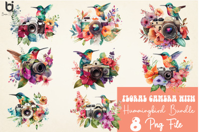 Floral Camera With Hummingbird Bundle, Sublimation PNG FIle