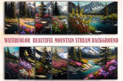 Watercolor Beautiful Mountain Stream Backgrounds