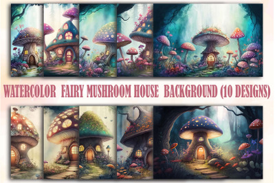 Watercolor Fairy Mushroom House Backgrounds