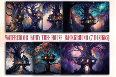 Watercolor Fairy Tree House Backgrounds