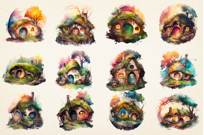 Colorful Hobbit House Sublimation Bundle, 12 PNG File