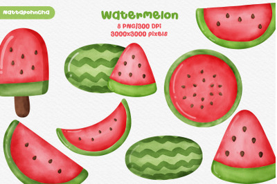 Hand drawn collection of watermelons. Set of watercolor fruit element