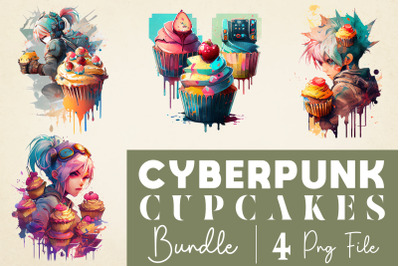 CyberPunk Cupcakes Sublimatione Bundle, 4 PNG File