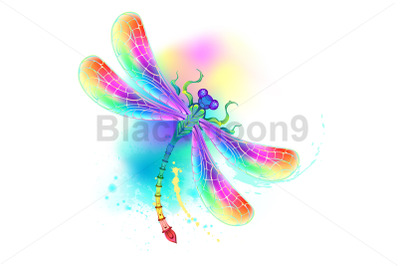 Rainbow dragonfly on watercolor background