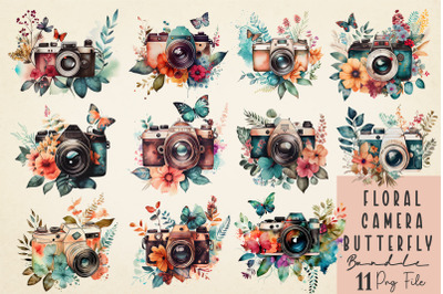 Floral Camera and Butterfly Sublimation Bundle&2C; 11 PNG FIle