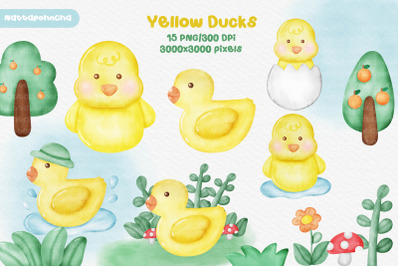 Yellow duck rubber duck watercolor illustration