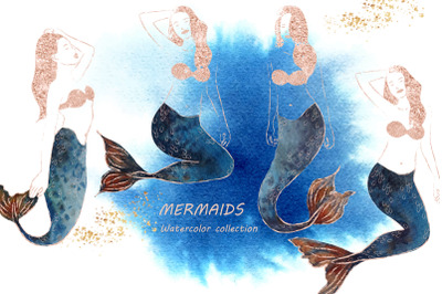 Mermaids, glitter illustrations