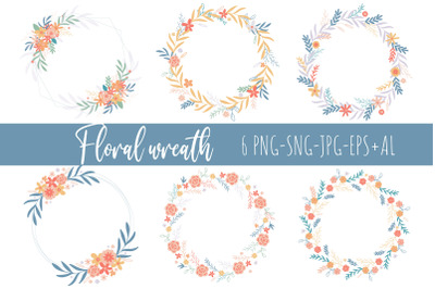 Floral wreath set. Spring flowers frame 6 PNG