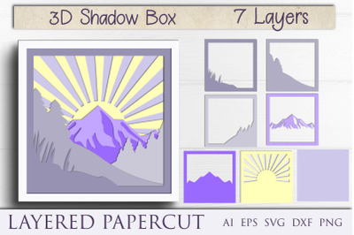 3d layered shadow box with mountains svg