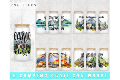 Camping Libbey Glass Can Wraps, 16 Oz Glass Can Sublimation Designs