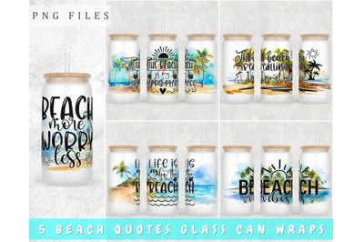 Beach Libbey Glass Can Wraps, 16 Oz Glass Can Sublimation Designs, PNG