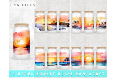 Beach Sunset Libbey Glass Can Wraps, 16 Oz Glass Can Sublimation PNG