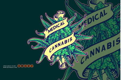 Marijuana medical bud plant cannabis leaf swirl ribbon banner ornament