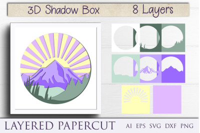 Shadow box mountain papercut, 3d outdoor layered