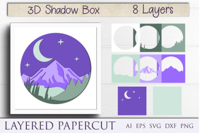 Layered mountains svg, 3d shadow box papercut