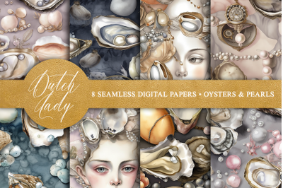 Seamless Oysters &amp; Pearls Patterns