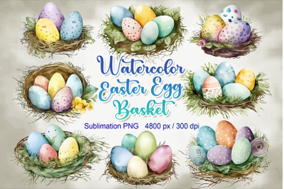 Watercolor Easter Eggs in Basket Clipart PNG