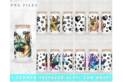 German Shepherd Libbey Glass Can Wraps, 16 Oz Glass Can Sublimation