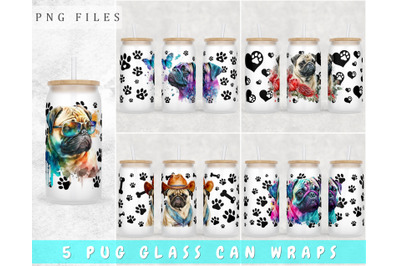 Pug Libbey Glass Can Wraps, 16 Oz Glass Can Sublimation Designs, PNG