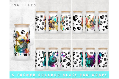 French Bulldog Libbey Glass Can Wraps, 16 Oz Glass Can Sublimation PNG