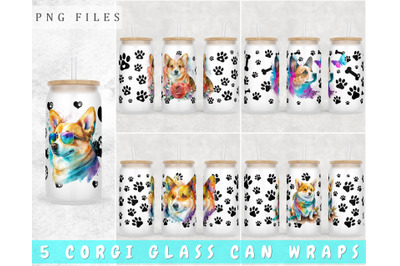 Corgi Libbey Glass Can Wraps, 16 Oz Glass Can Sublimation Designs, PNG