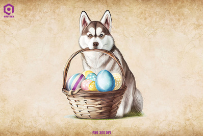 Easter Siberian Husky Clipart