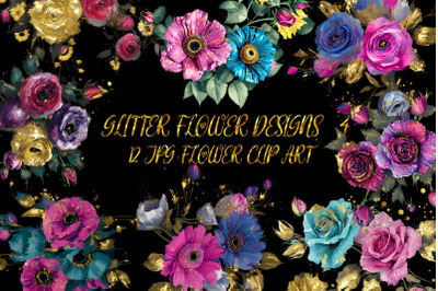 Glitter flower design on black background volume 4