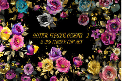 Glitter flower design on black background volume 2