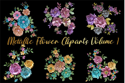 Metallic Embossed 3D flower Bouquet Cliparts Volume 1